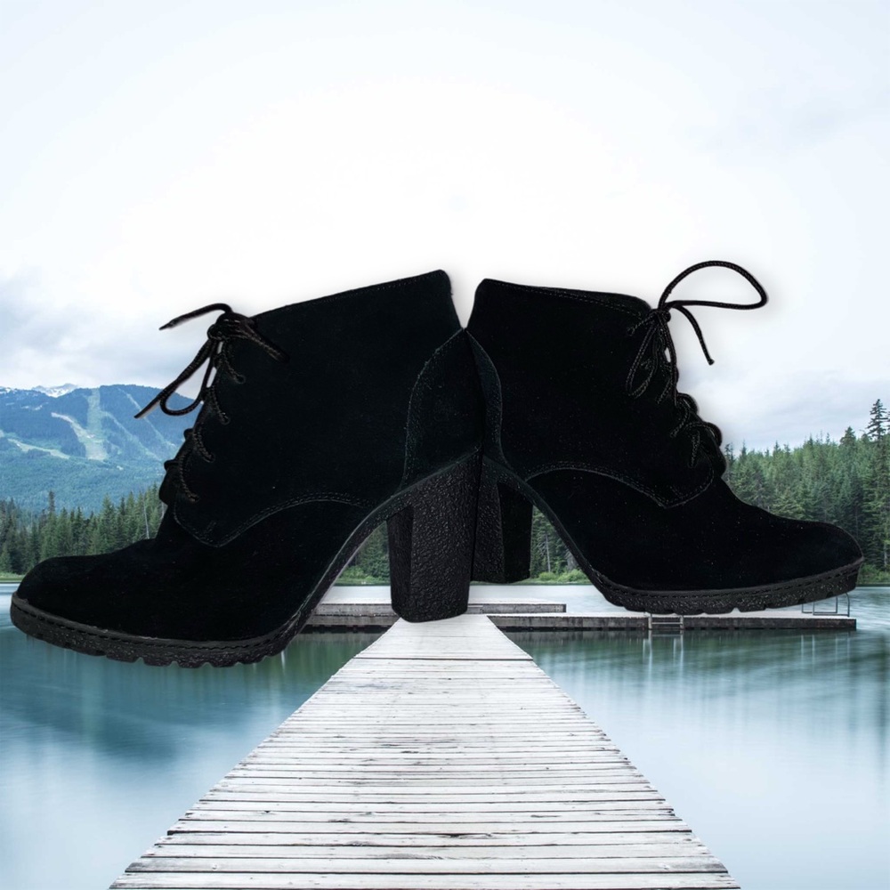 TIMBERLAND Tillston Women's High Heel Ankle Boots Black Suede Upper Size 8 NEW